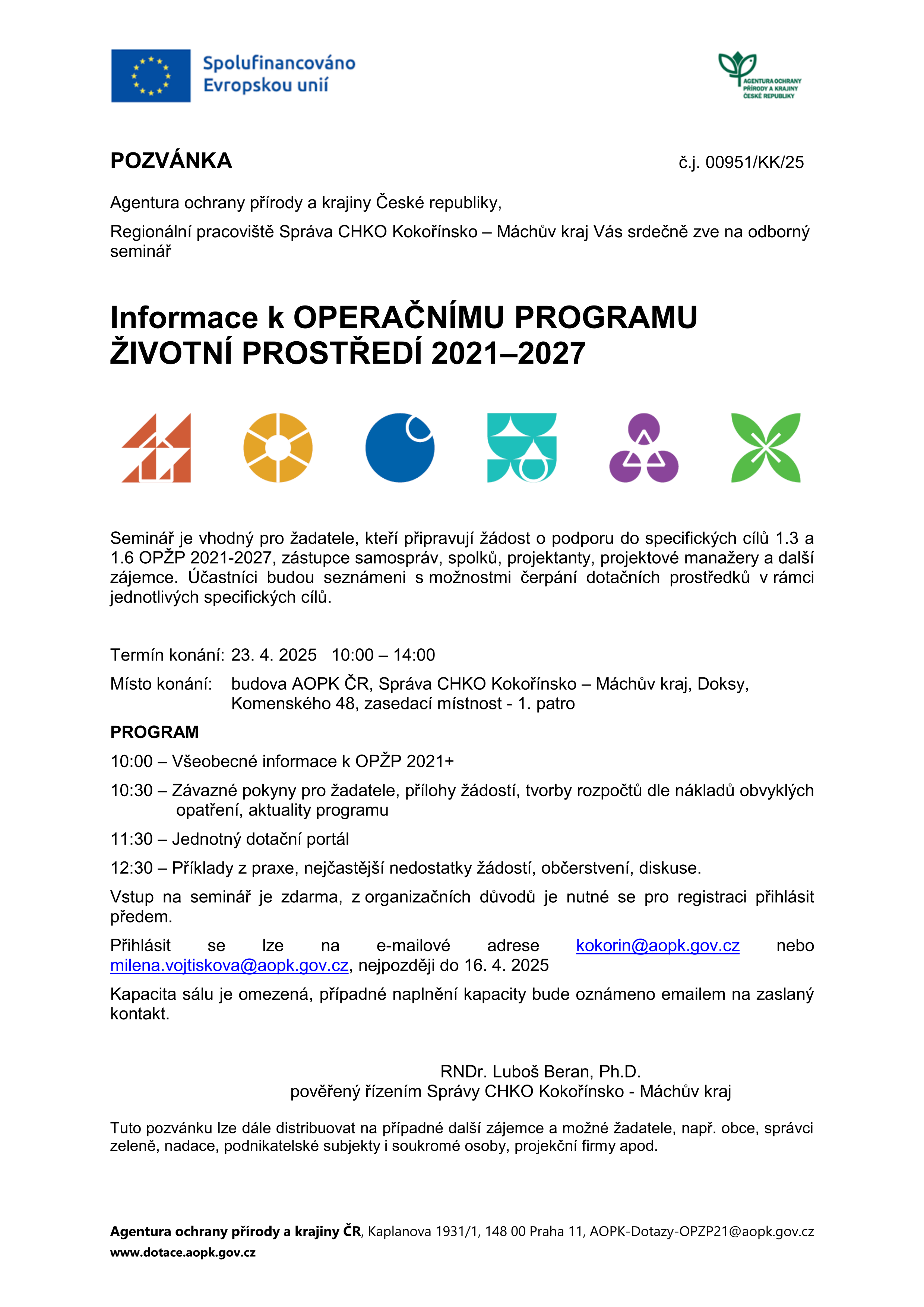 Pozvánka na odborný seminář.